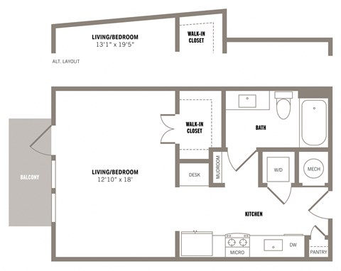 Floor plan for studio, 1 bath, 561 sqft